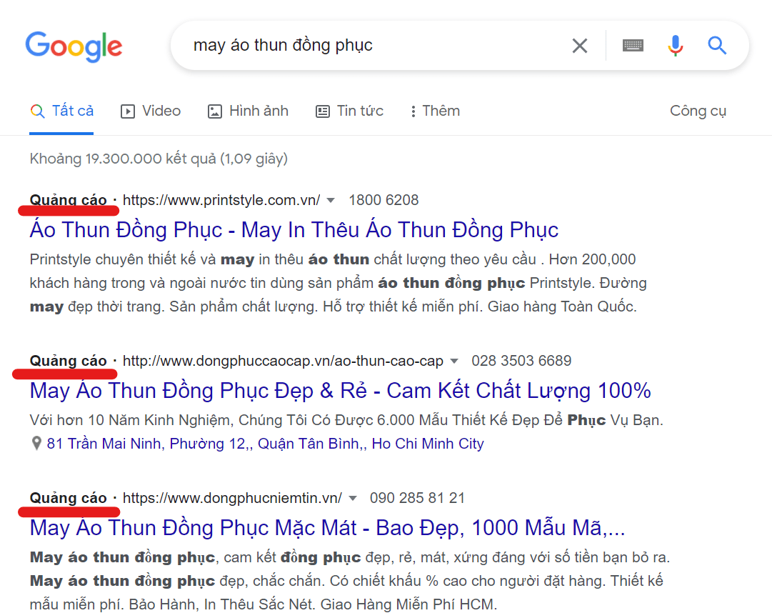 Hình thức quảng cáo Google tìm kiếm